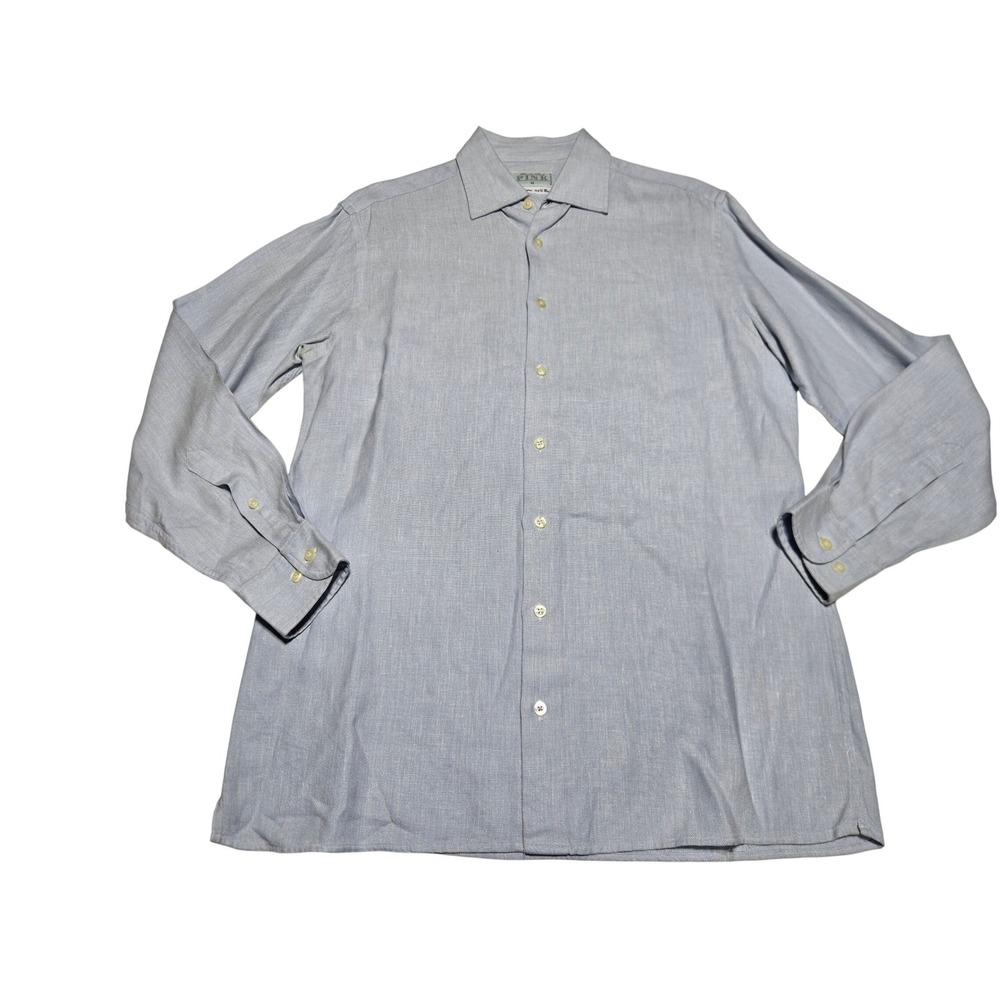 Thomas Pink Light Blue Linen Blend Button Up Shirt Men's Medium
